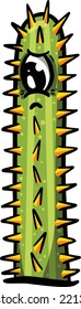 Cartoon Cactus or Succulent Character with Face In Vector Illustration