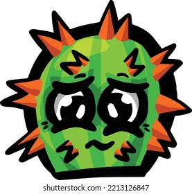 Cartoon Cactus or Succulent Character with Face In Vector Illustration