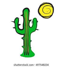 cartoon cactus and sun, vector illustration icon