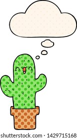cactus de dibujos animados con burbuja de pensamientos en el estilo de las historietas