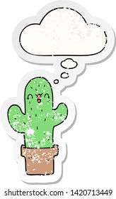 cartoon cactus with thought bubble as a distressed worn sticker