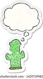 cactus de dibujos animados con burbuja de pensamiento como pegatina gastada angustiada