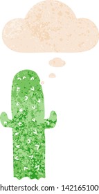 cactus de dibujos animados con burbuja de pensamiento de estilo retro angustiado