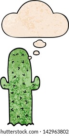 cartoon cactus with thought bubble in grunge texture style
