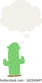 cartoon cactus with thought bubble in retro style