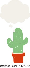cartoon cactus with thought bubble in retro style