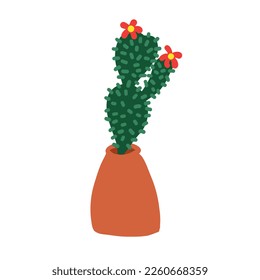 Cartoon cactus. Vector illustration in flat style isolated on white background.