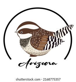 Cartoon Cactus Wren bird designed with cute and simple style. Arizona logo. A bird from Arizona on a cactus. Single vector illustration on white background.
