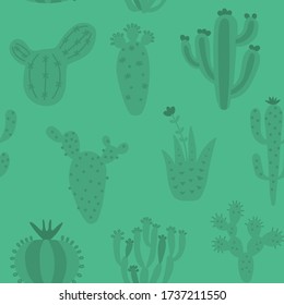 Los dibujos animados utilizan un patrón impecable. Colorida textura mexicana con diferentes cactus bonitos. Impresión floral de color verde. Diseño infantil, ilustración vectorial impresa en fondo multicolor.