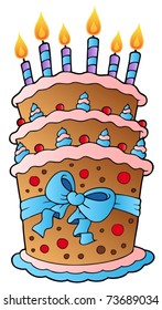 Cartoon cake with big ribbon - vector illustration.