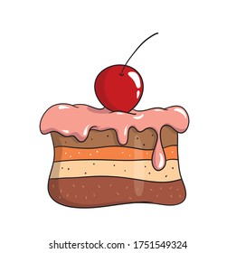 cartoon cake with cherry vector illustration