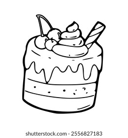 cartoon of cake dessert uncolored