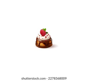 cartoon cake with fruit cream. Vector illustration