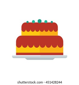 cartoon cake icon on dish yellow tone color