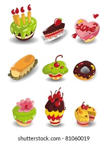 cartoon cake icons set