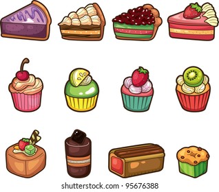 cartoon cake icons set