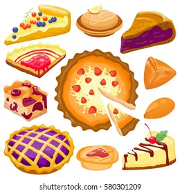 Cartoon cake pie isolated vector illustration.