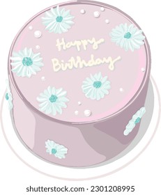 Cartoon cake. Round pink delicious dessert, birthday cake with flowers cream decoration flat vector illustration. Design for logo, Birthday cards, banners, backgrounds
