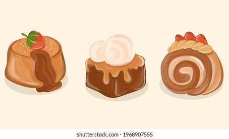 Cartoon Cake set. Illustrations for the design of the menu in the cafeteria.