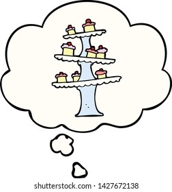 cartoon cake stand with thought bubble