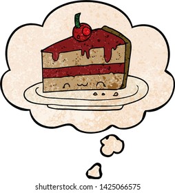 torta de dibujos animados con burbuja de pensamiento al estilo de textura gruesa