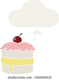 cartoon cake with thought bubble in retro style
