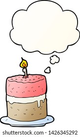 cartoon cake with thought bubble in smooth gradient style