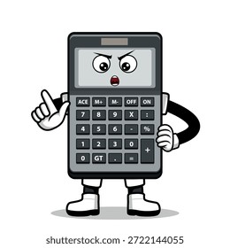 Una calculadora de dibujos animados con una expresión. Adecuado para su uso como elemento en diseños de temática empresarial. Se puede aplicar a varios medios impresos.