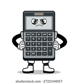 Uma calculadora de desenho animado com uma expressão. Adequado para uso como um elemento em projetos de negócios. Ele pode ser aplicado a várias mídias de impressão.
