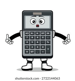 Una calculadora de dibujos animados con una expresión. Adecuado para su uso como elemento en diseños de temática empresarial. Se puede aplicar a varios medios impresos.