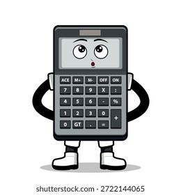 A cartoon calculator with an expression. Suitable for use as an element in business-themed designs. It can be applied to various print media.