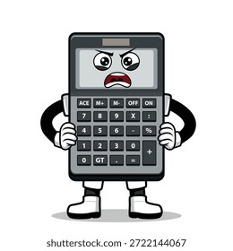 Una calculadora de dibujos animados con una expresión. Adecuado para su uso como elemento en diseños de temática empresarial. Se puede aplicar a varios medios impresos.