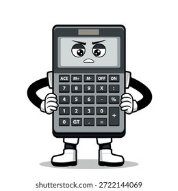 Una calculadora de dibujos animados con una expresión. Adecuado para su uso como elemento en diseños de temática empresarial. Se puede aplicar a varios medios impresos.