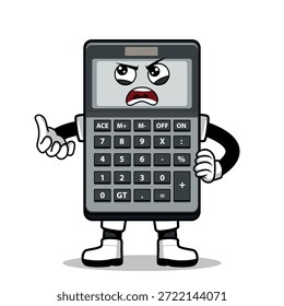 Una calculadora de dibujos animados con una expresión. Adecuado para su uso como elemento en diseños de temática empresarial. Se puede aplicar a varios medios impresos.