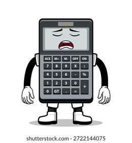 A cartoon calculator with an expression. Suitable for use as an element in business-themed designs. It can be applied to various print media.
