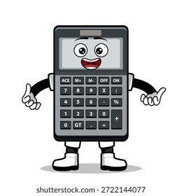 Una calculadora de dibujos animados con una expresión. Adecuado para su uso como elemento en diseños de temática empresarial. Se puede aplicar a varios medios impresos.