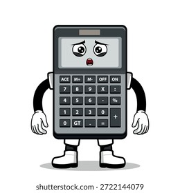 Una calculadora de dibujos animados con una expresión. Adecuado para su uso como elemento en diseños de temática empresarial. Se puede aplicar a varios medios impresos.