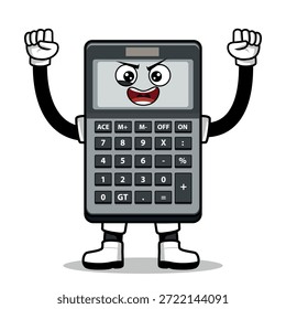 Una calculadora de dibujos animados con una expresión. Adecuado para su uso como elemento en diseños de temática empresarial. Se puede aplicar a varios medios impresos.