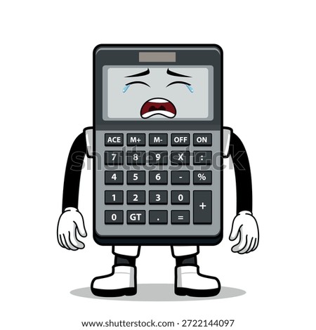 A cartoon calculator with an expression. Suitable for use as an element in business-themed designs. It can be applied to various print media.