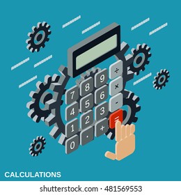 Cartoon calculator flat isometric vector illustration