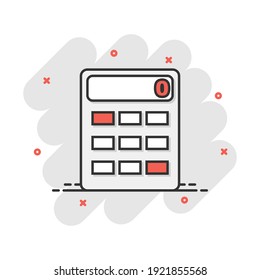 Cartoon calculator icon in comic style. Calculate illustration pictogram. Finance sign splash business concept.