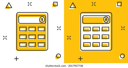 Cartoon calculator icon in comic style. Calculate illustration pictogram. Finance sign splash business concept.