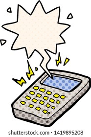 cartoon calculator with speech bubble in comic book style