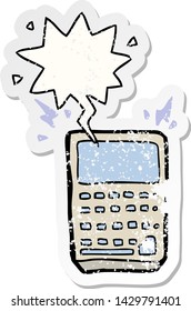 cartoon calculator with speech bubble distressed distressed old sticker