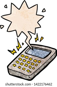 calculadora de dibujos animados con burbuja de voz en estilo de textura retro