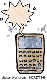 Cartoon-Taschenrechner mit Sprachblase im Retro-Stil