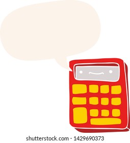 cartoon calculator with speech bubble in retro style