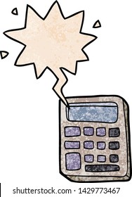 Cartoon-Taschenrechner mit Sprachblase im Retro-Stil