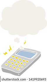 calculadora de dibujos animados con burbuja de pensamiento en estilo retro