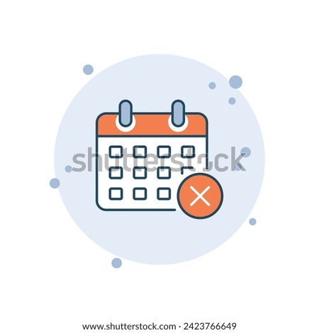 Cartoon calendar with cross icon vector illustration. Schedule on bubbles background. Date cancel sign concept.